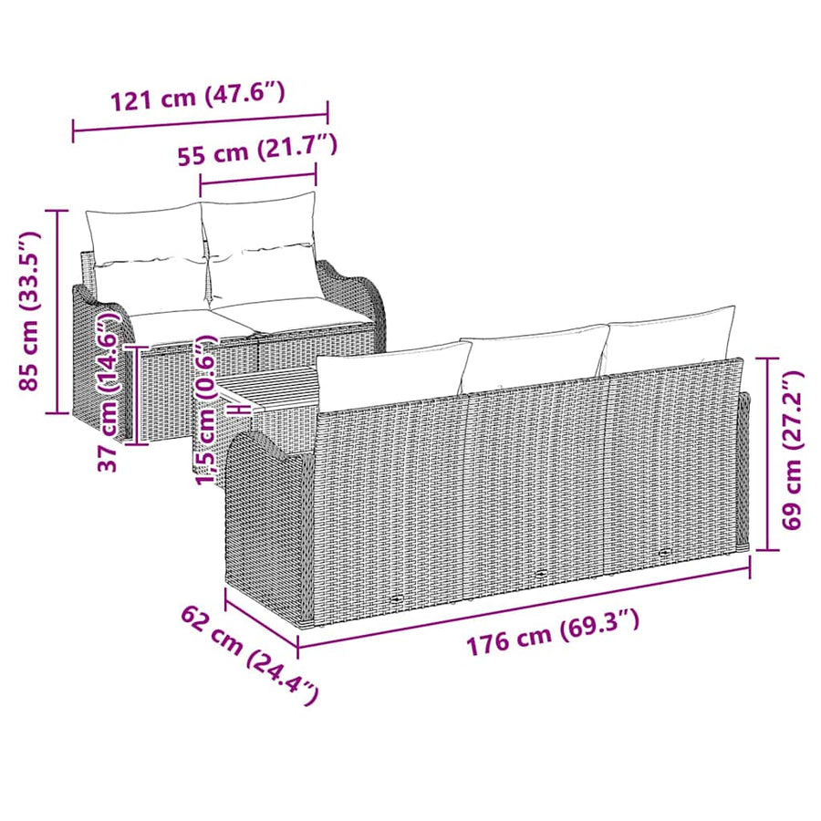 Tuinbankenset met opslag 6 pcs Zwart poly rattan
