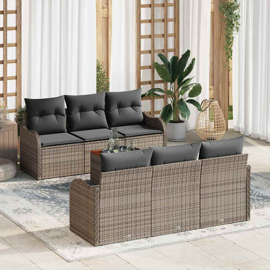 Tuinbankenset met opslag 7 pcs Grijs poly rattan