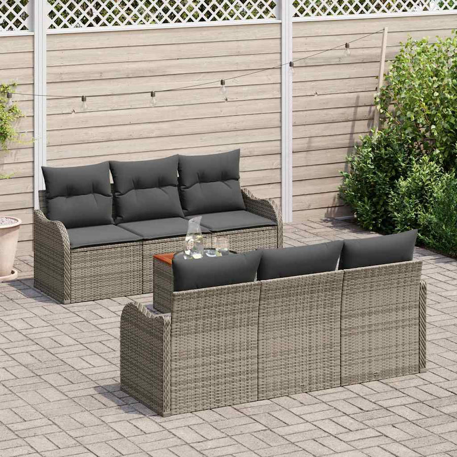 Tuinbankenset met opslag 7 pcs Grijs poly rattan