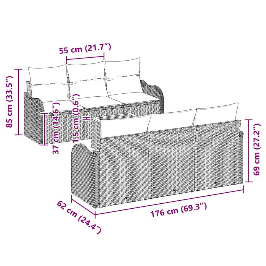 Tuinbankenset met opslag 7 pcs Grijs poly rattan