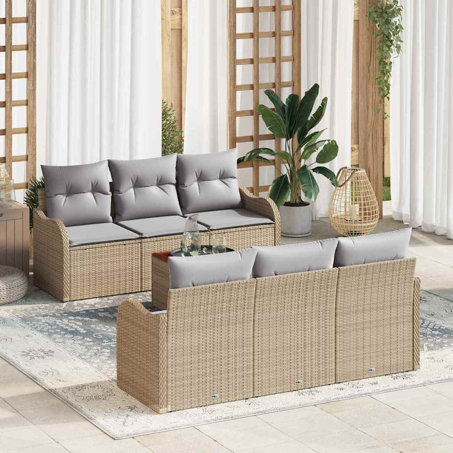 Tuinbankenset met opslag 7 pcs Beige en Licht Grijs poly rattan