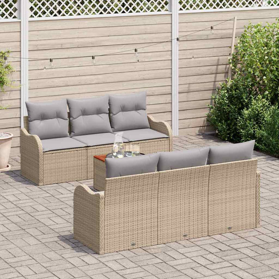 Tuinbankenset met opslag 7 pcs Beige en Licht Grijs poly rattan