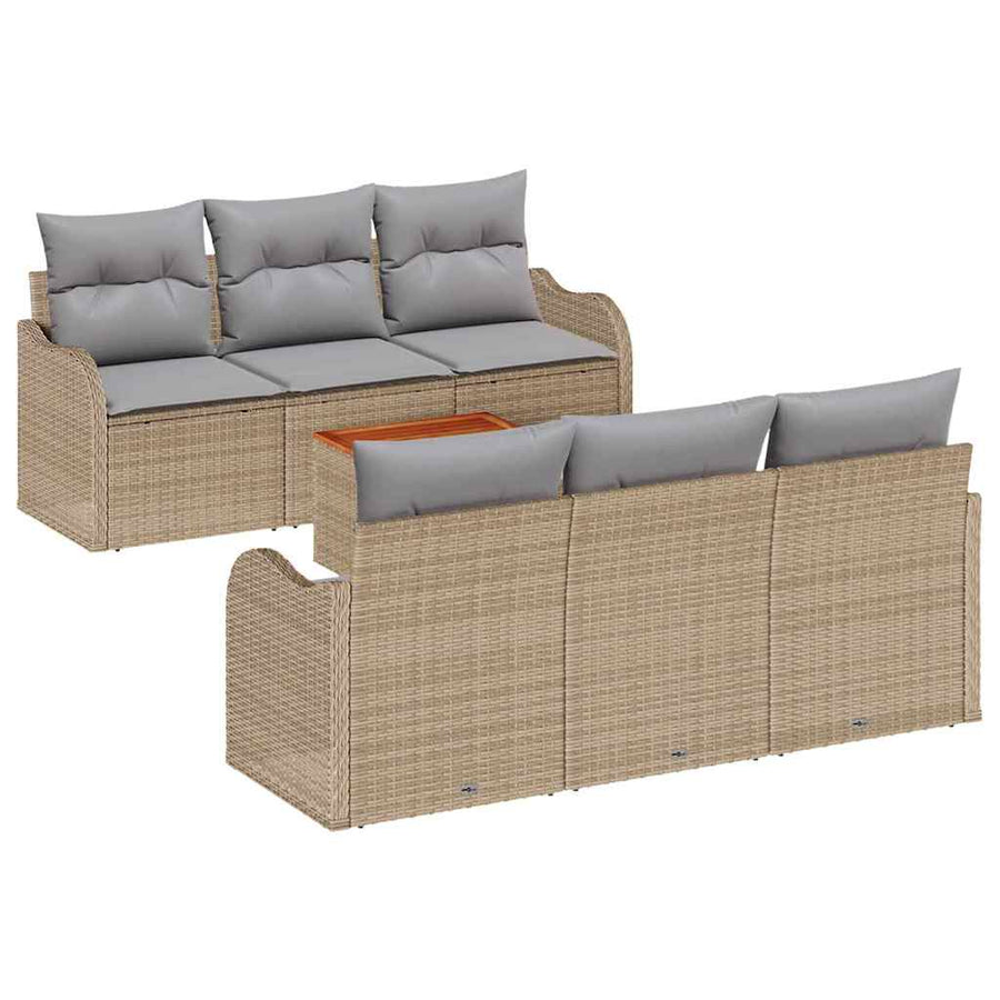 Tuinbankenset met opslag 7 pcs Beige en Licht Grijs poly rattan