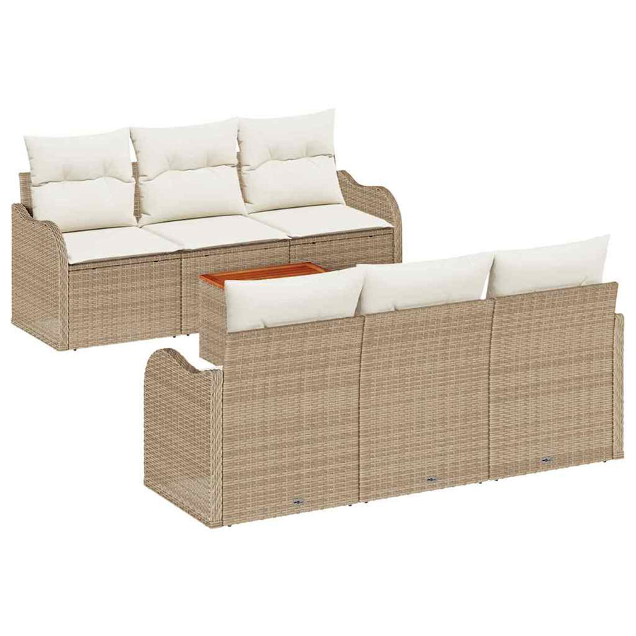 Tuinbankenset met opslag 7 pcs Beige en Crème poly rattan