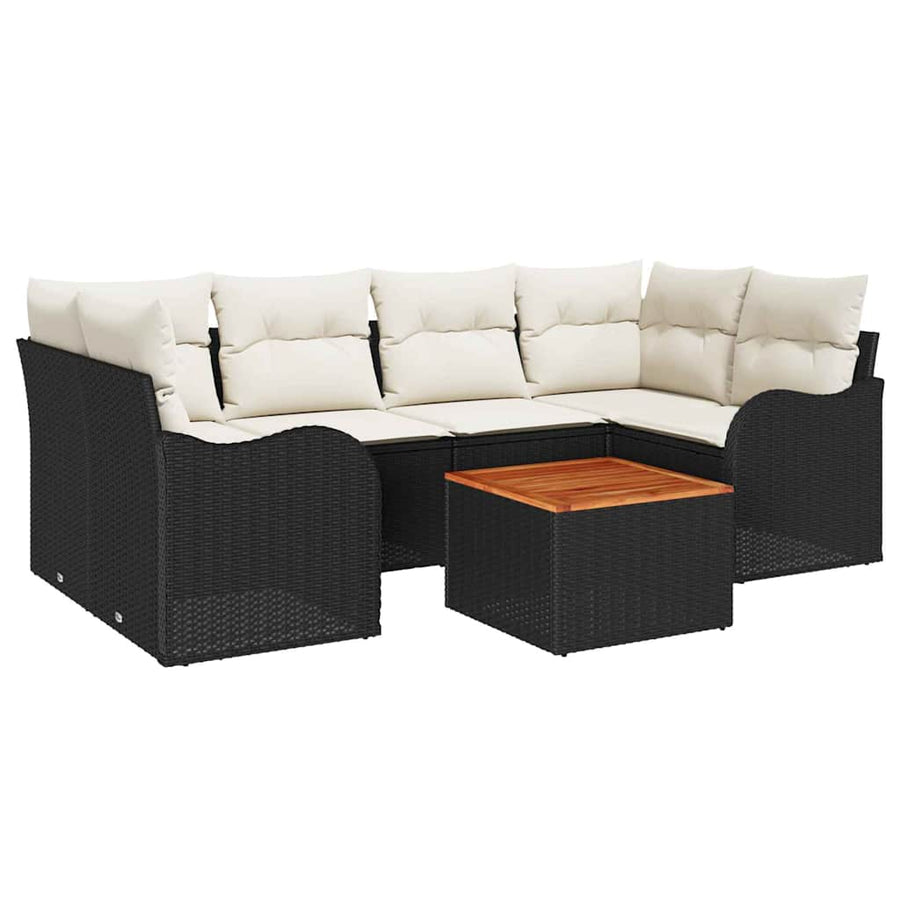 Tuinbankenset met opslag 7 pcs Zwart en Crème poly rattan