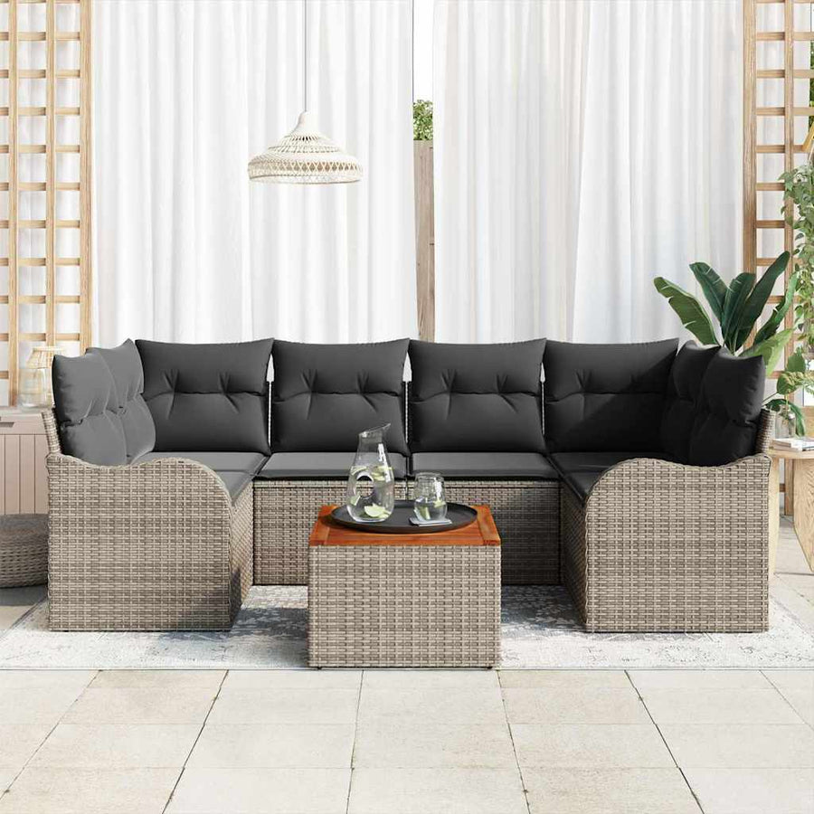 Tuinbankenset met opslag 7 pcs Grijs poly rattan