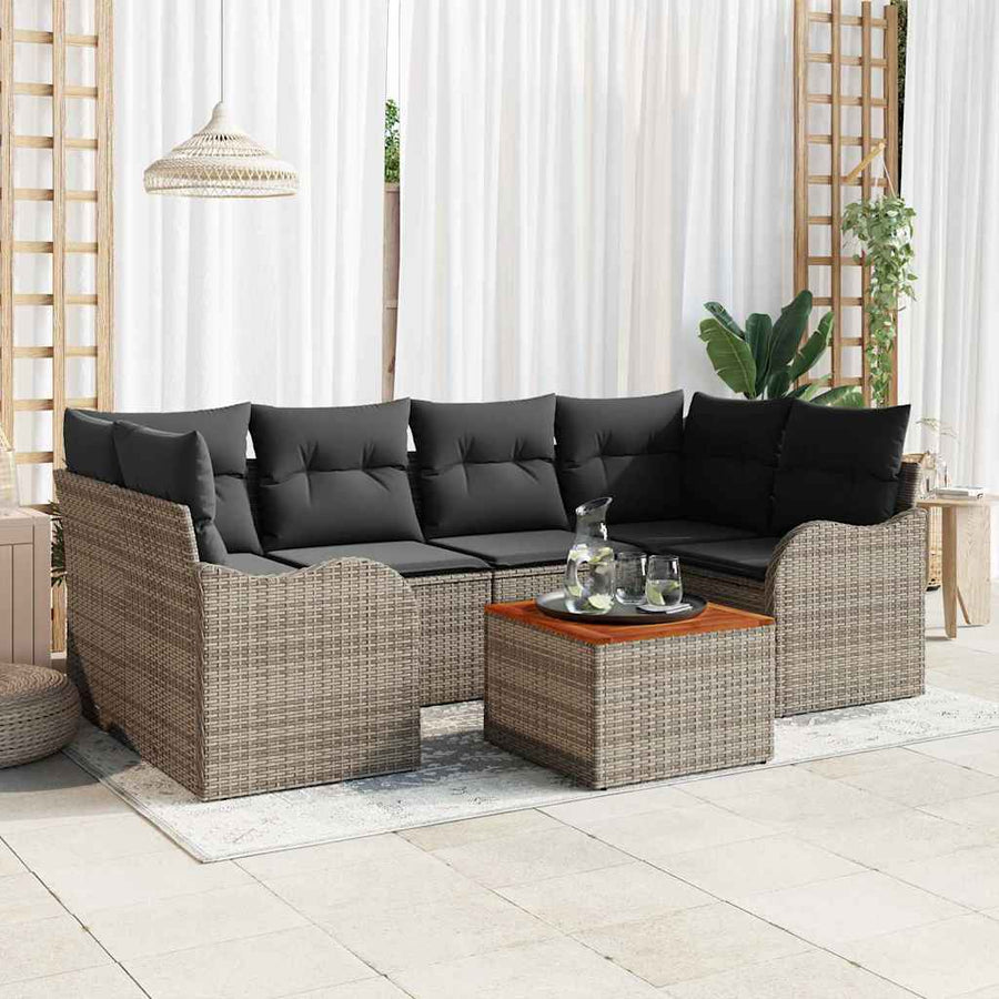Tuinbankenset met opslag 7 pcs Grijs poly rattan