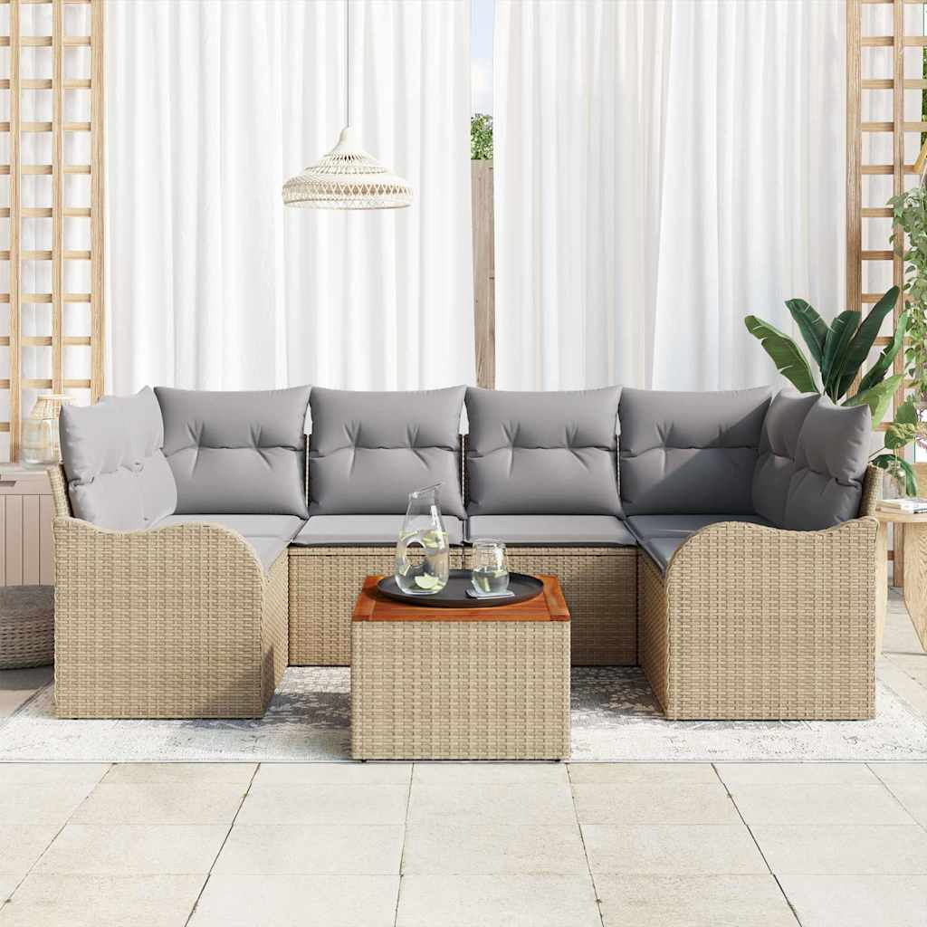 Tuinbankenset met opslag 7 pcs Beige en Licht Grijs poly rattan