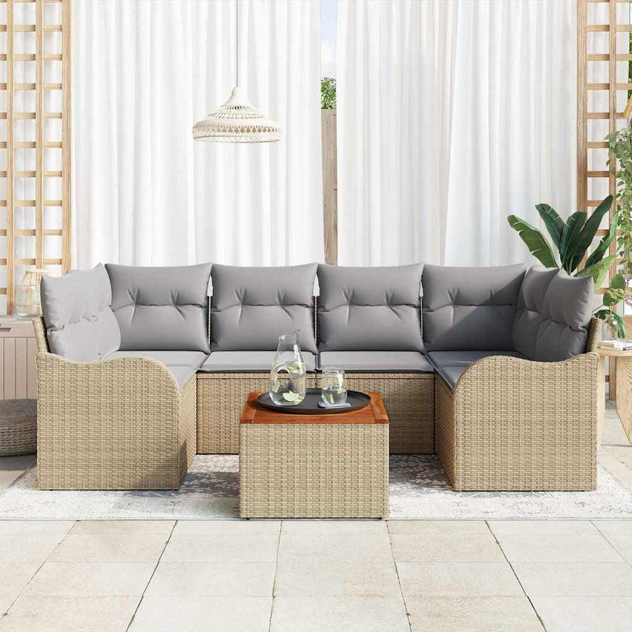 Tuinbankenset met opslag 7 pcs Beige en Licht Grijs poly rattan