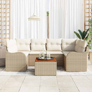Tuinbankenset poly rattan acaciahout beige 7-delig
