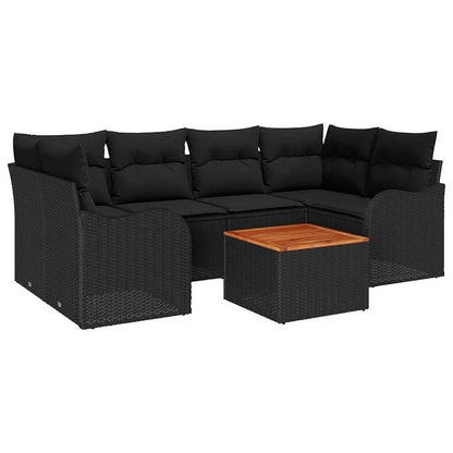 Tuinbankenset met opslag 7 pcs Zwart poly rattan