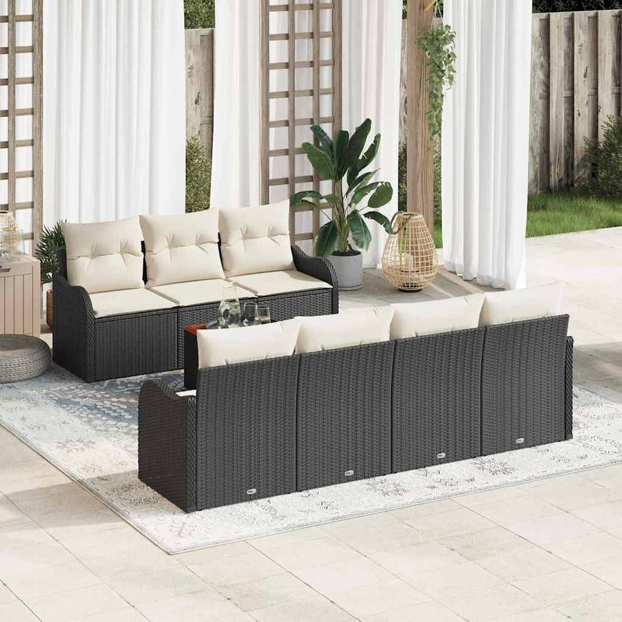 Tuinbankenset met opslag 8 pcs Zwart en Crème poly rattan