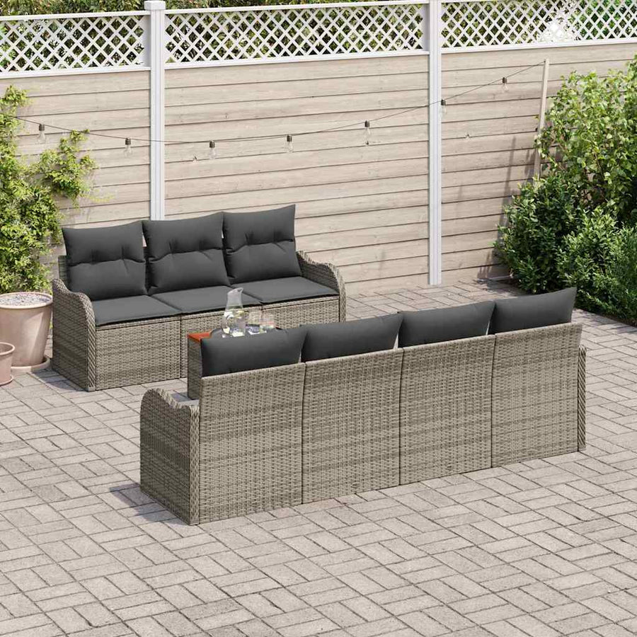 Tuinbankenset met opslag 8 pcs Grijs poly rattan