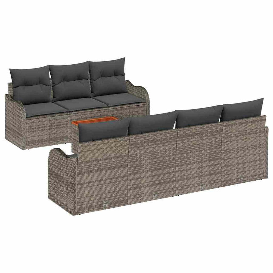 Tuinbankenset met opslag 8 pcs Grijs poly rattan