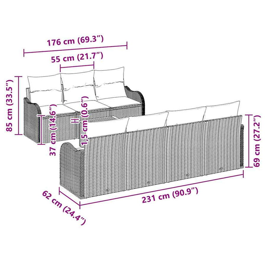 Tuinbankenset met opslag 8 pcs Grijs poly rattan