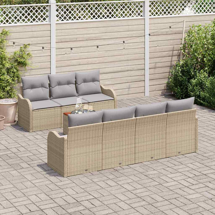 Tuinbankenset met opslag 8 pcs Beige en Licht Grijs poly rattan