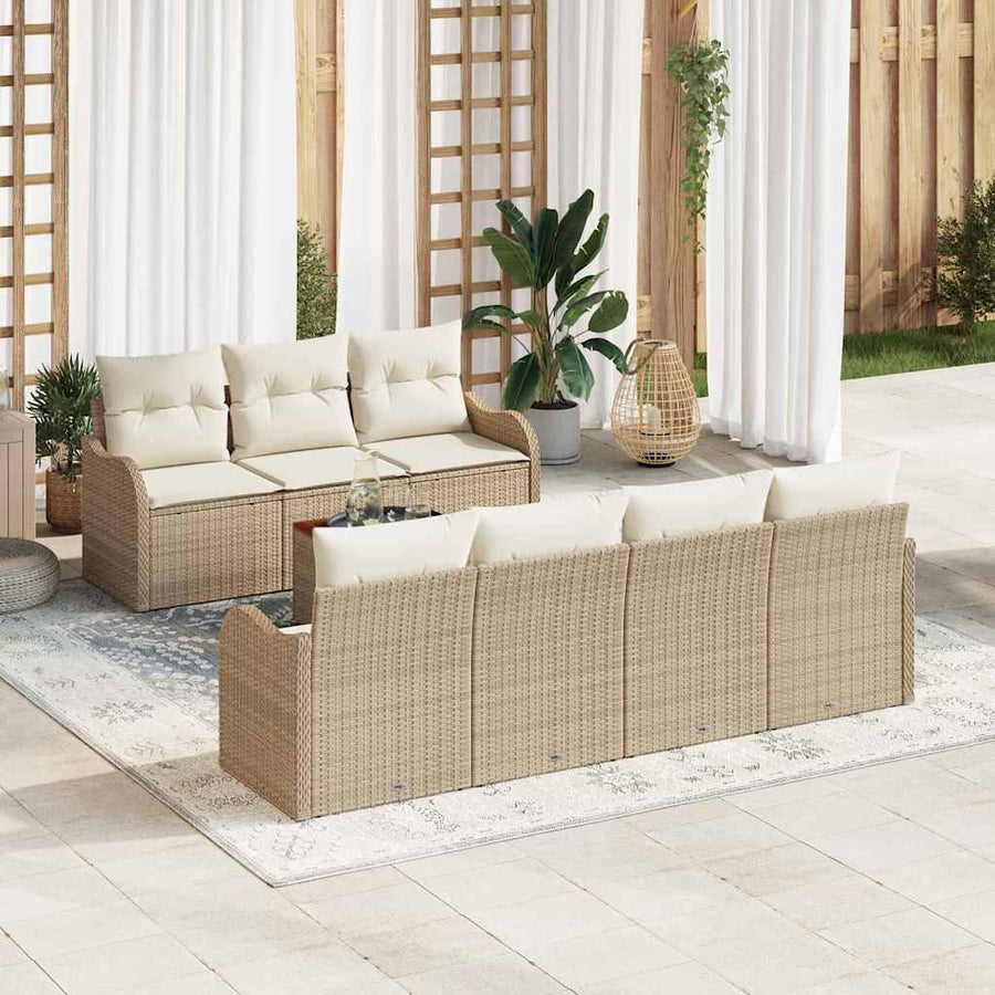 Tuinbankenset met opslag 8 pcs Beige en Crème poly rattan