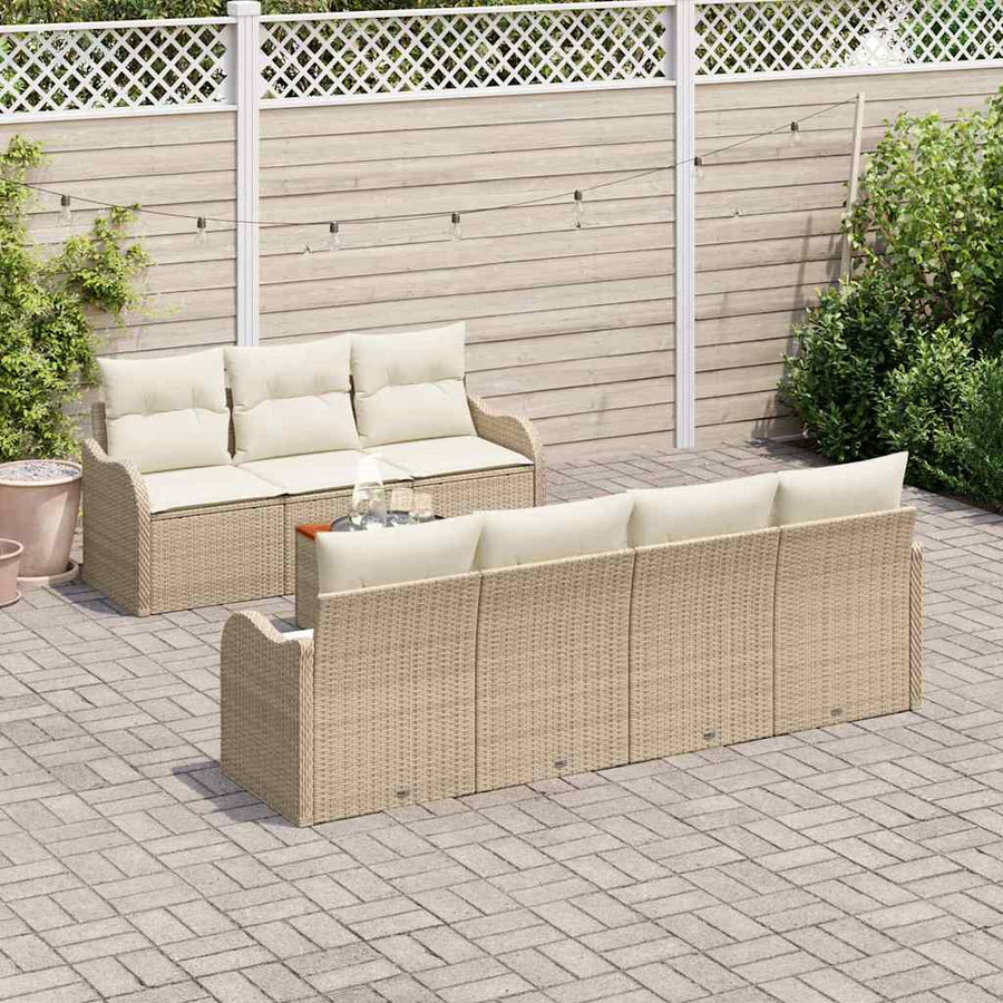 Tuinbankenset met opslag 8 pcs Beige en Crème poly rattan