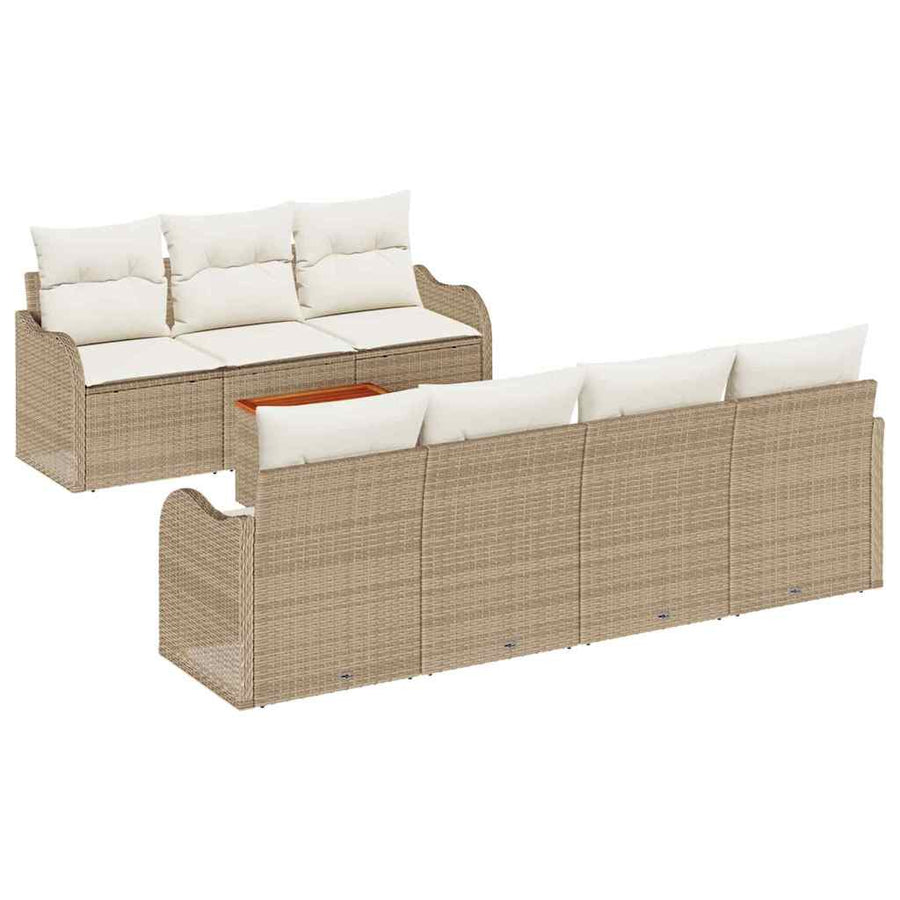 Tuinbankenset met opslag 8 pcs Beige en Crème poly rattan