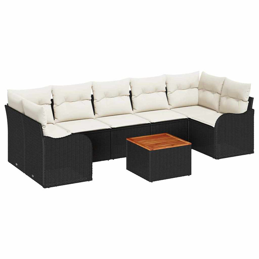 Tuinbankenset met opslag 8 pcs Zwart en Crème poly rattan