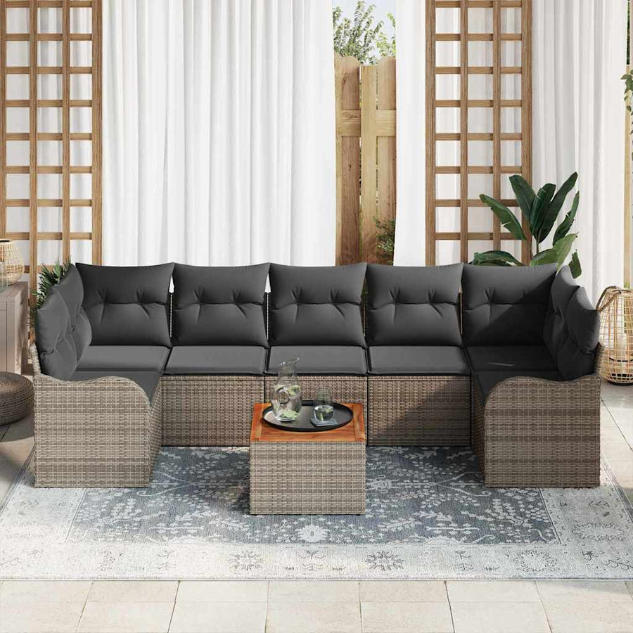Tuinbankenset met opslag 8 pcs Grijs poly rattan