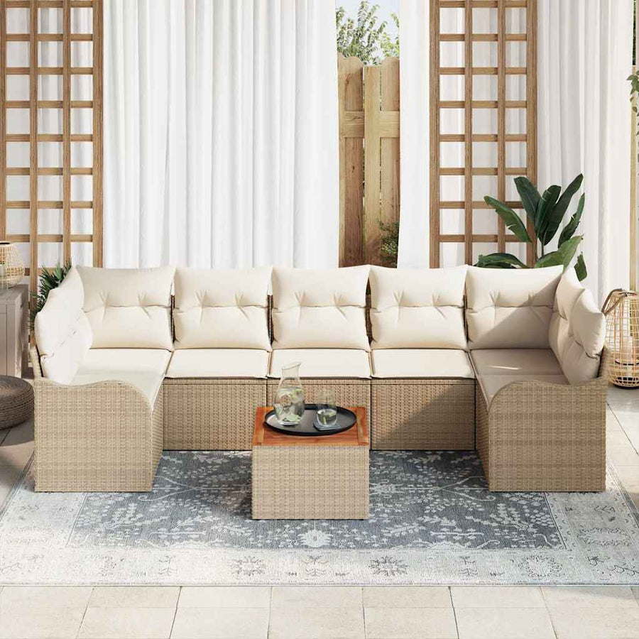 Tuinbankenset met opslag 8 pcs Beige en Crème poly rattan