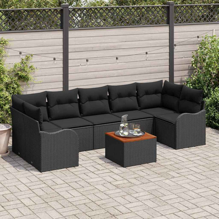 Tuinbankenset met opslag 8 pcs Zwart poly rattan