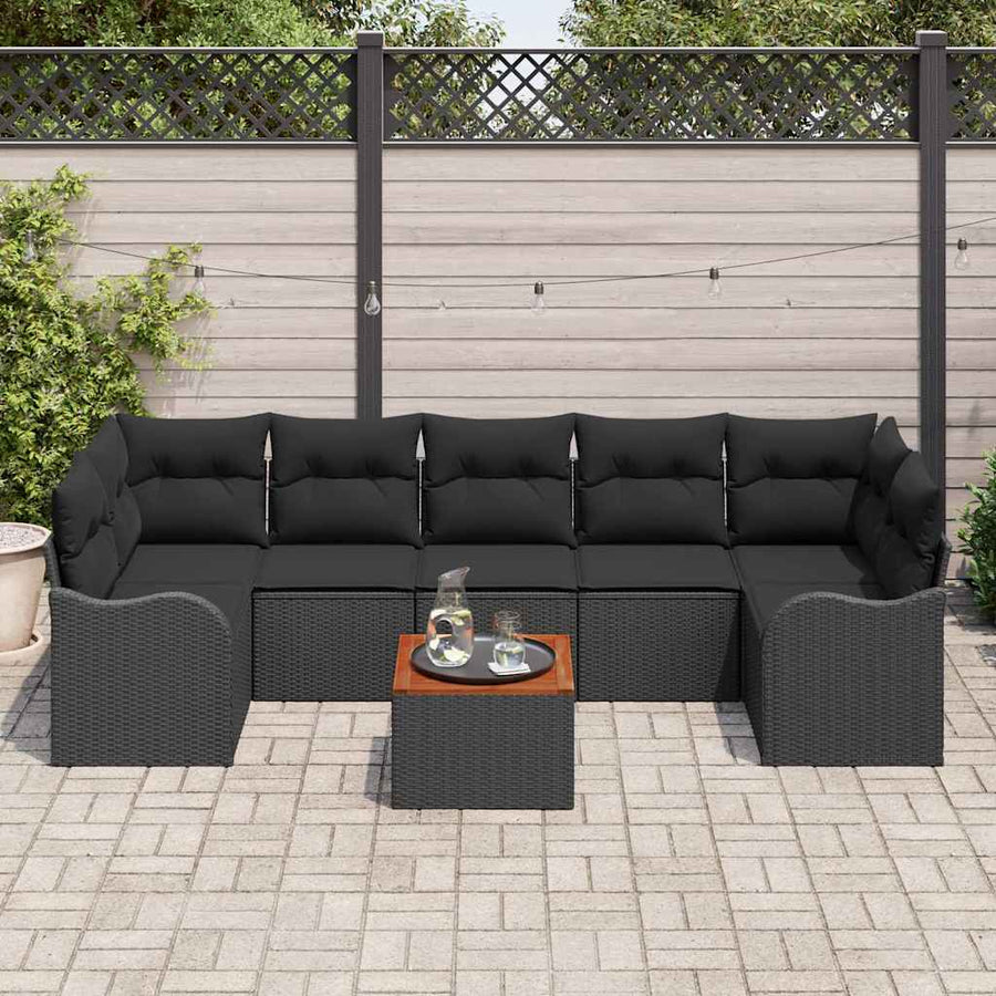 Tuinbankenset met opslag 8 pcs Zwart poly rattan