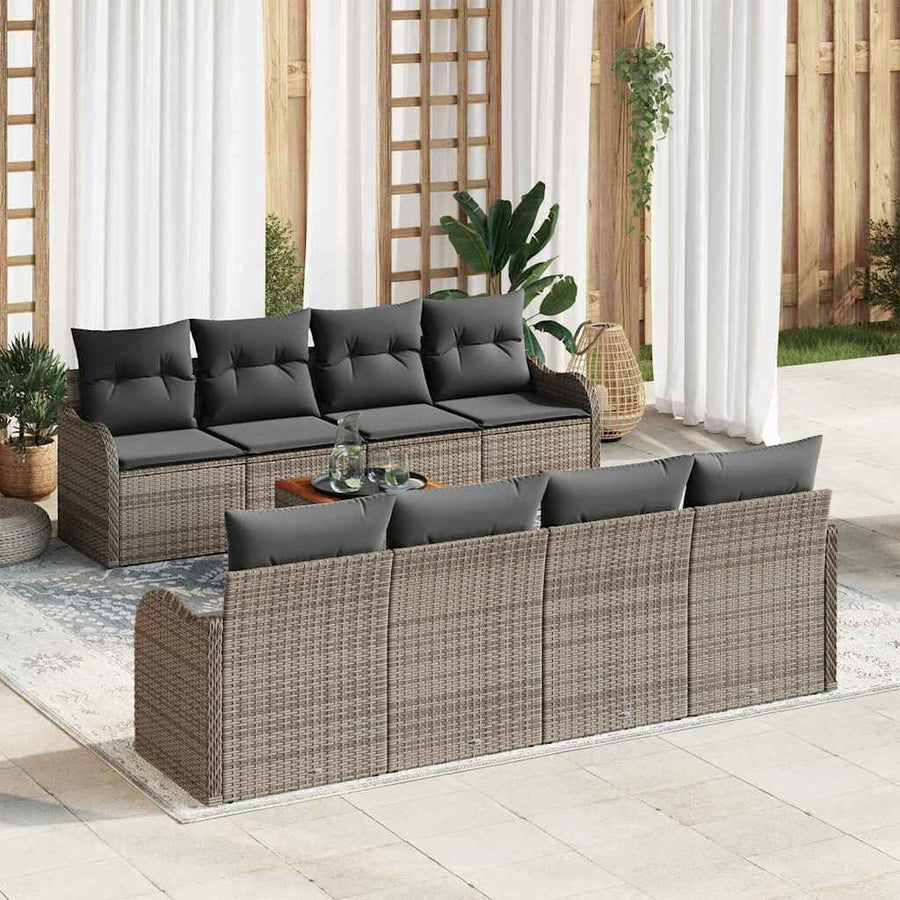Tuinbankenset met opslag 9 pcs Grijs poly rattan
