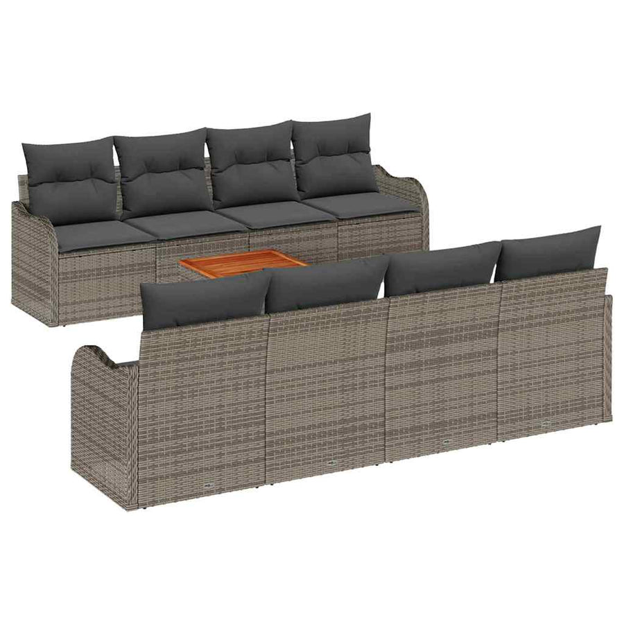 Tuinbankenset met opslag 9 pcs Grijs poly rattan