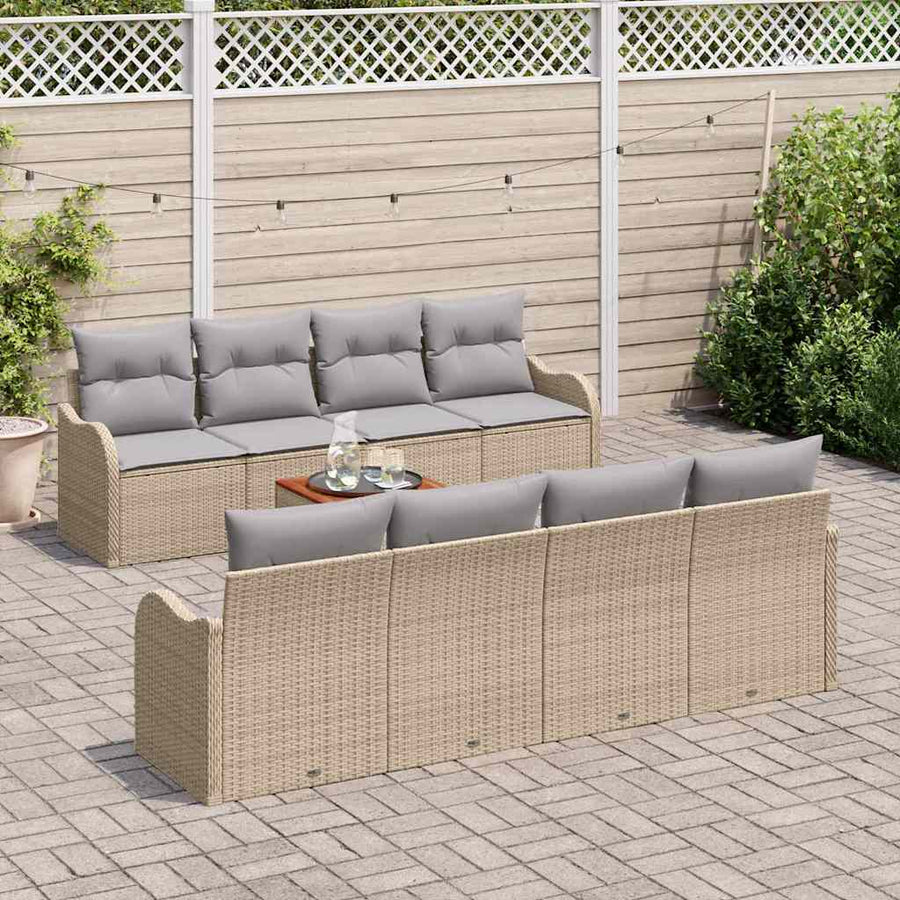 Tuinbankenset met opslag 9 pcs Beige en Licht Grijs poly rattan