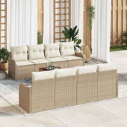 Tuinbankenset poly rattan acaciahout 9-delig beige crème