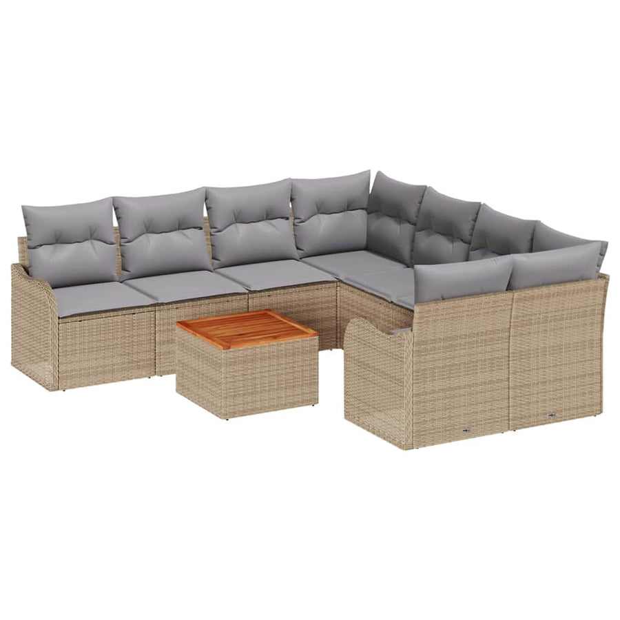 Tuinbankenset met opslag 9 pcs Beige en Licht Grijs poly rattan