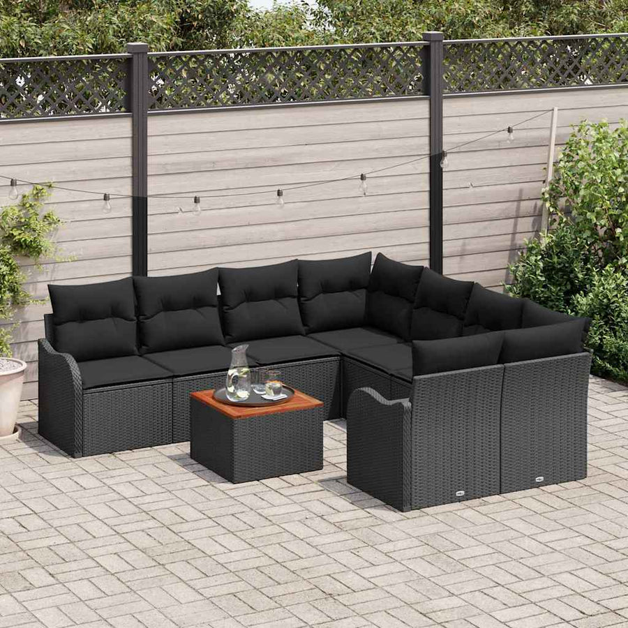 Tuinbankenset met opslag 9 pcs Zwart poly rattan