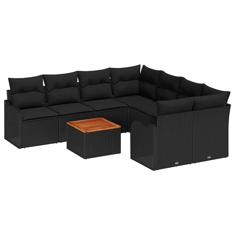 Tuinbankenset met opslag 9 pcs Zwart poly rattan