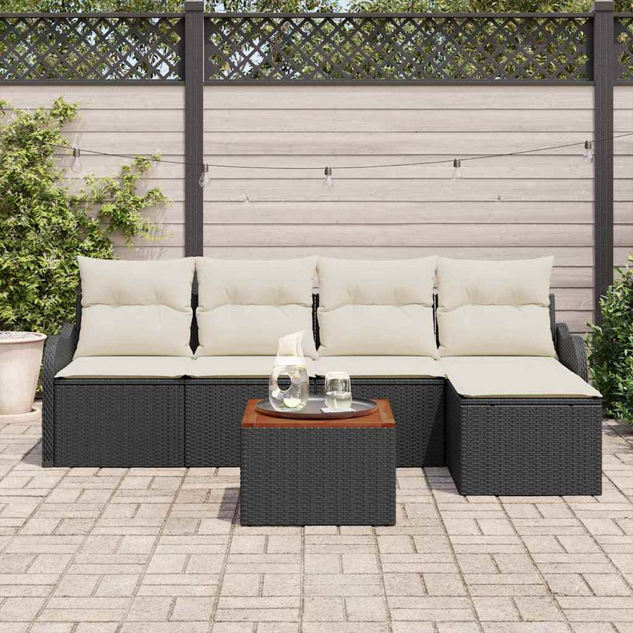Tuinbankenset met opslag 6 pcs Zwart en Crème poly rattan