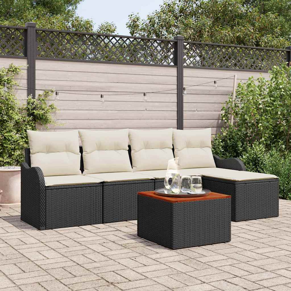 Tuinbankenset met opslag 6 pcs Zwart en Crème poly rattan