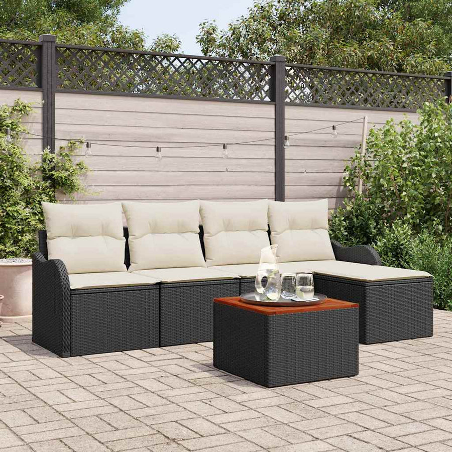 Tuinbankenset met opslag 6 pcs Zwart en Crème poly rattan