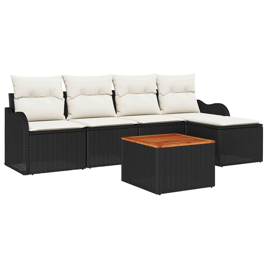 Tuinbankenset met opslag 6 pcs Zwart en Crème poly rattan
