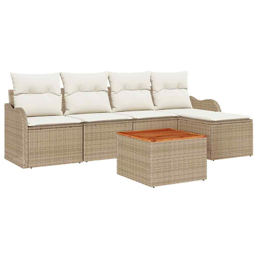Tuinbankenset met opslag 6 pcs Beige en Crème poly rattan