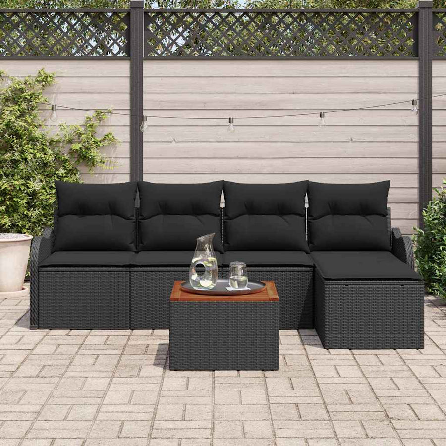 Tuinbankenset met opslag 6 pcs Zwart poly rattan