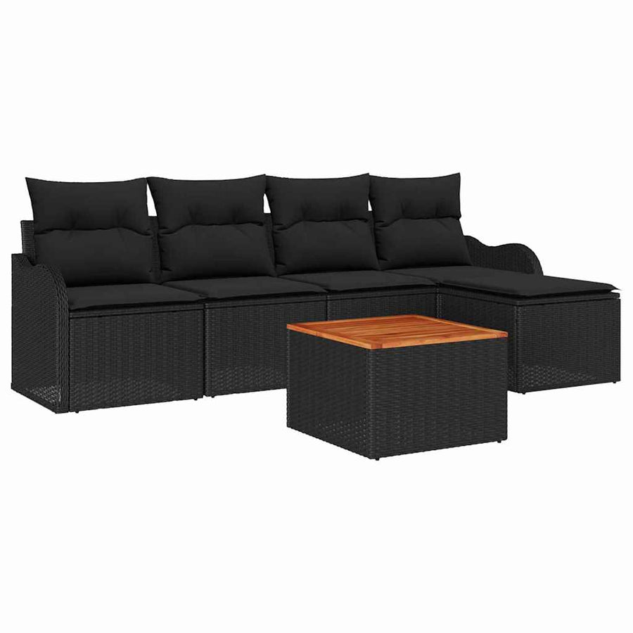 Tuinbankenset met opslag 6 pcs Zwart poly rattan