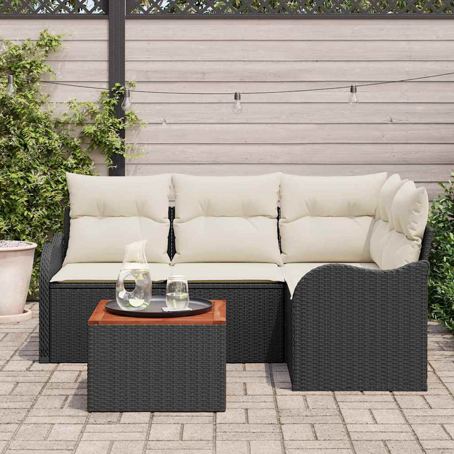 Tuinbankenset met opslag 5 pcs Zwart en Crème poly rattan