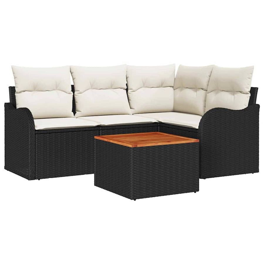 Tuinbankenset met opslag 5 pcs Zwart en Crème poly rattan