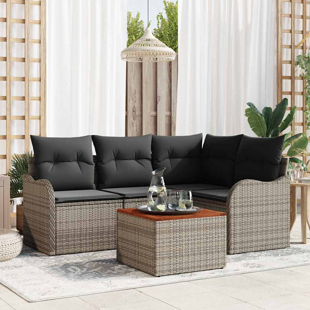 Tuinbankenset met opslag 5 pcs Grijs poly rattan