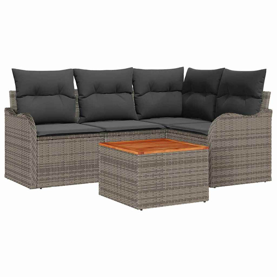 Tuinbankenset met opslag 5 pcs Grijs poly rattan