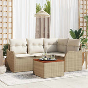 Tuinbankenset poly rattan acaciahout 5-delig beige