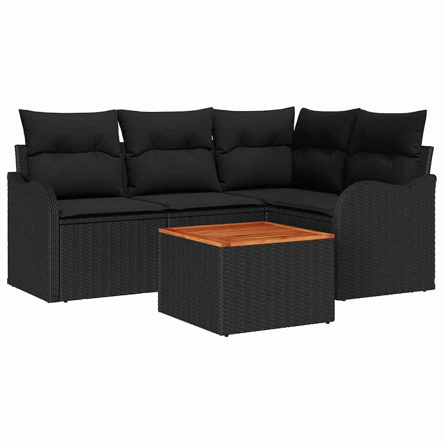 Tuinbankenset met opslag 5 pcs Zwart poly rattan