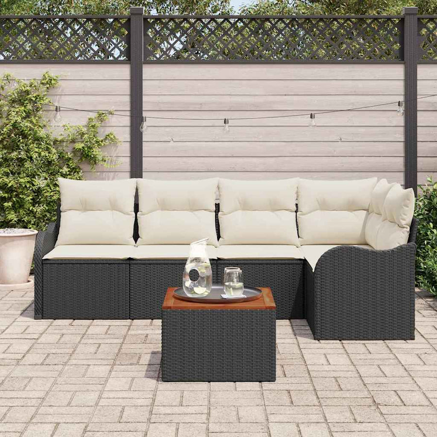 Tuinbankenset met opslag 6 pcs Zwart en Crème poly rattan