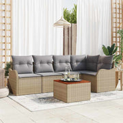 Tuinbankenset 6-delig poly rattan beige lichtgrijs